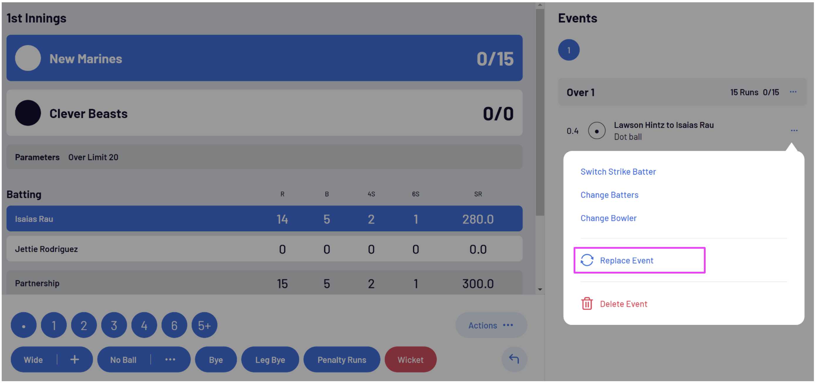 Replace Event - Changing Dot Balls, Runs And Extras – Playhq