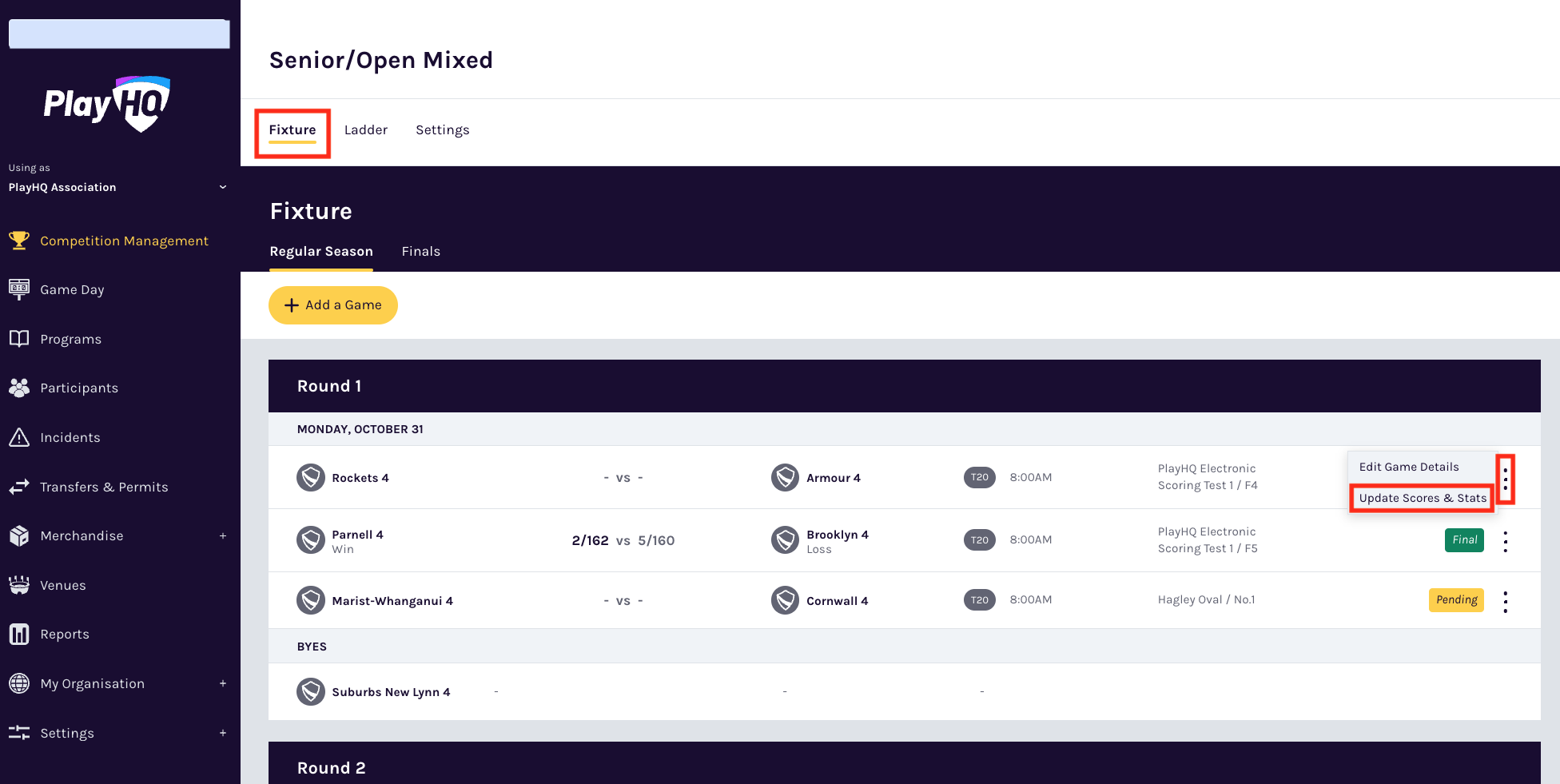 Entering and updating player statistics PlayHQ
