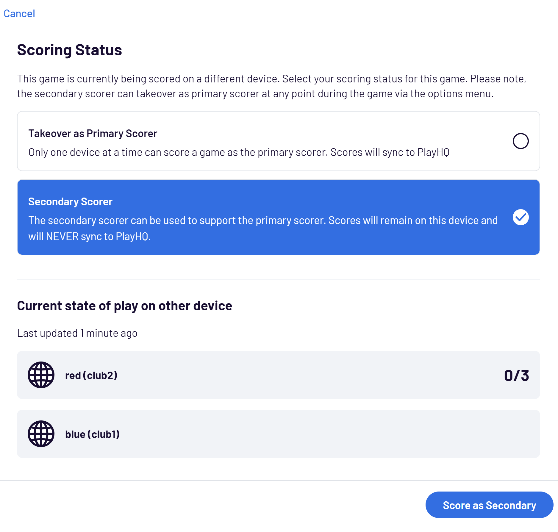 Secondary Scorer – PlayHQ