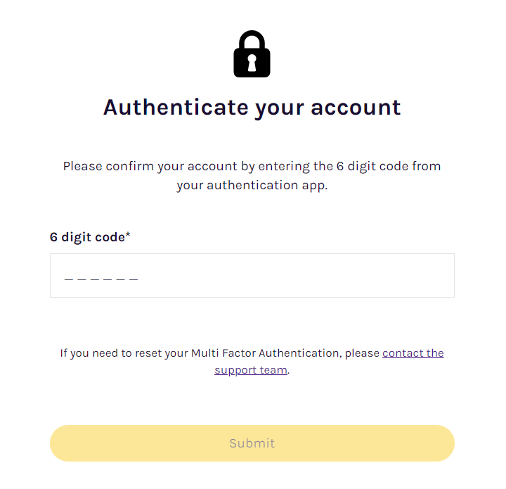 MFA code entry screen