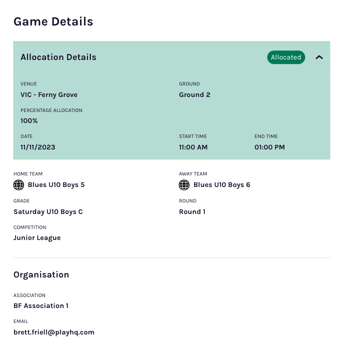 Allocating games using the Calendar View PlayHQ
