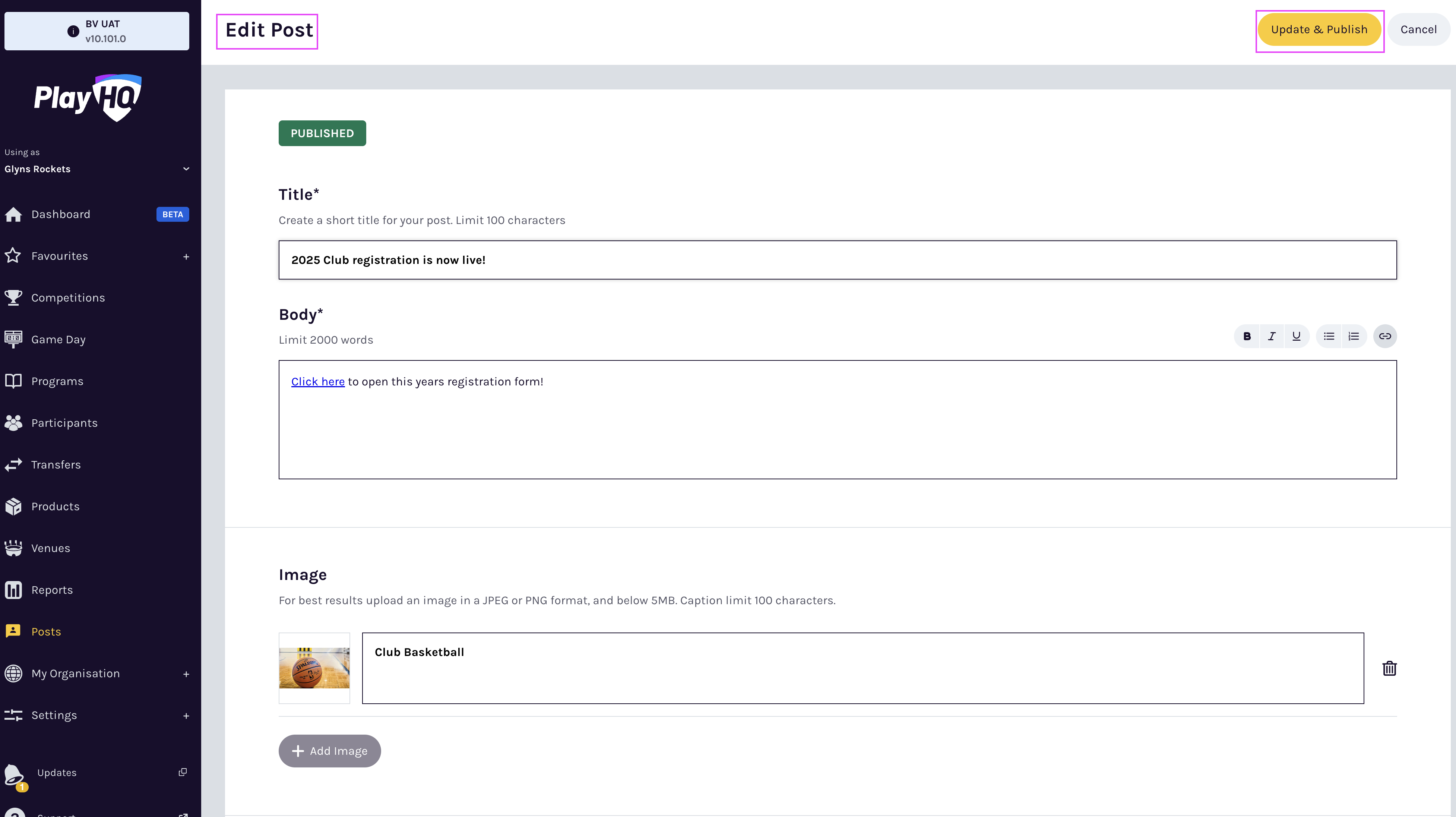 Update & Publish button