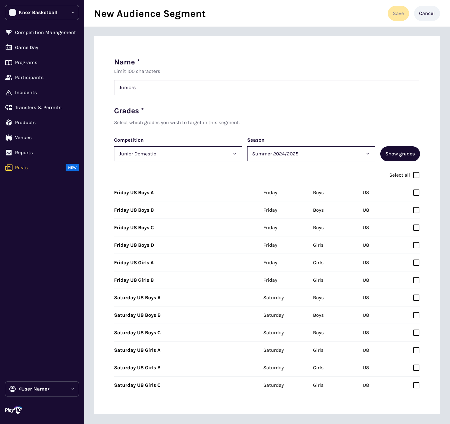 Associations segment options
