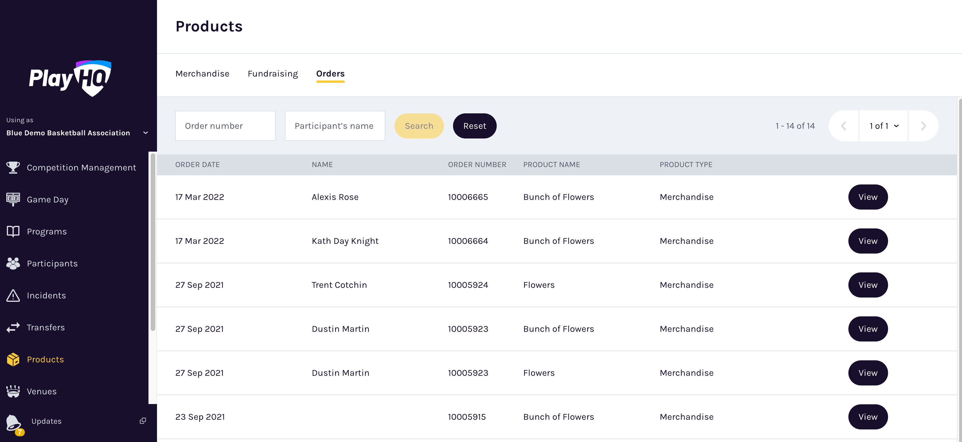 Orders main screen