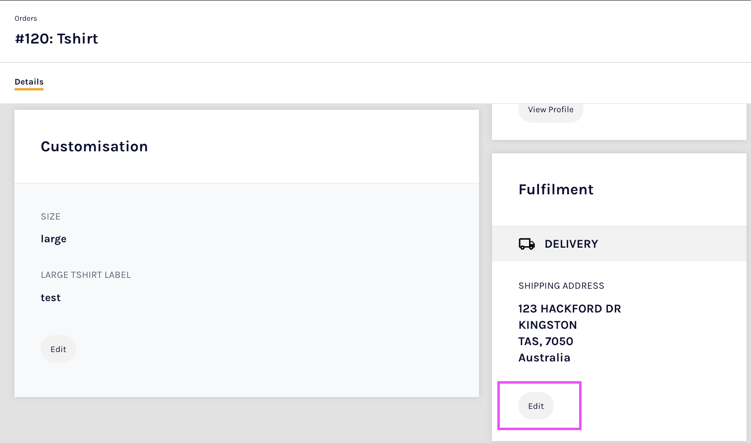 Editing shipping address screen