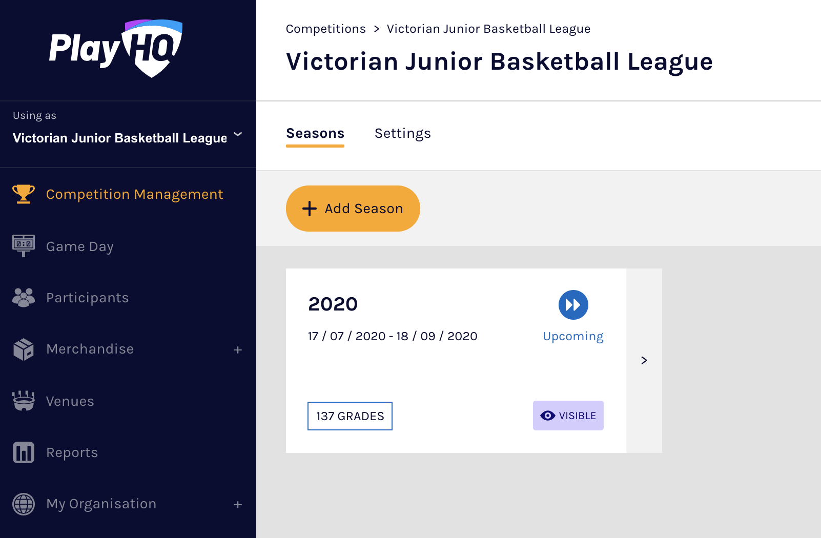 Add Season screen