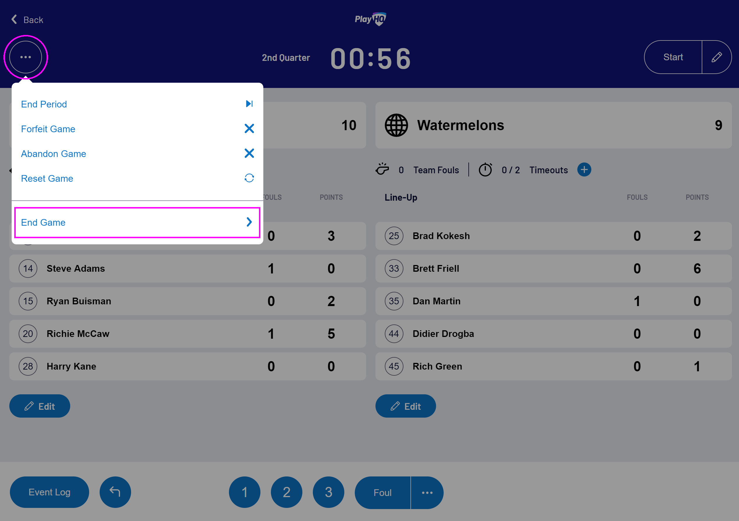 Selecting a game to score using electronic scoring – PlayHQ