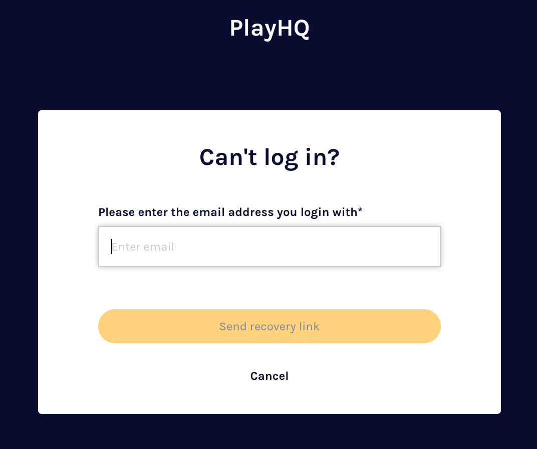 Password reset email entry screen